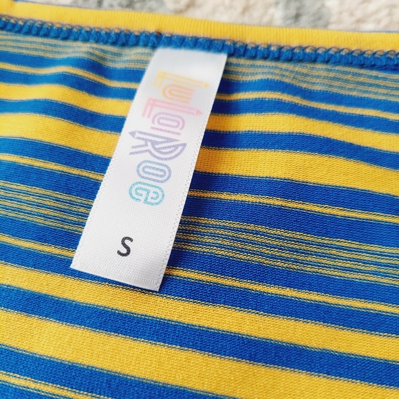 NWT LulaRoe Lynnae Blue Yellow Striped Tunic Top Long Sleeve S - Picture 4 of 7